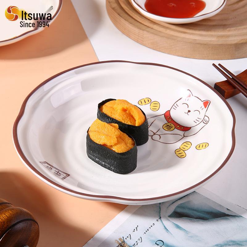 Five Harmony A5 Melamine Food-Grade Tableware: Lucky Cat Drop-Resistant, Easy-Clean Bowls, Plates, and Dishes for Home Use