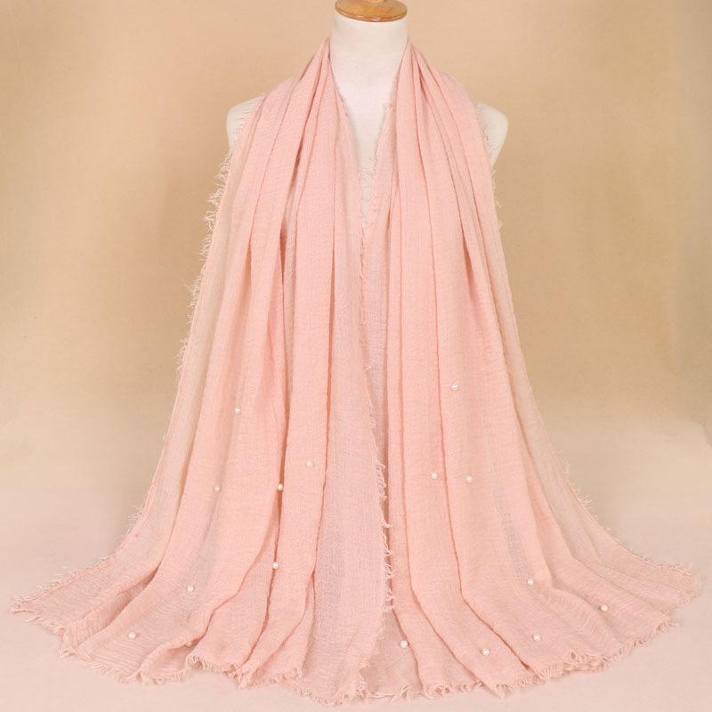 New Pearl Cotton Linen Tassels Scarf For Women Girls Autumn Retro Edge Sunscreen Scarves Soft Foulard Viscose Female Wrap Shawls