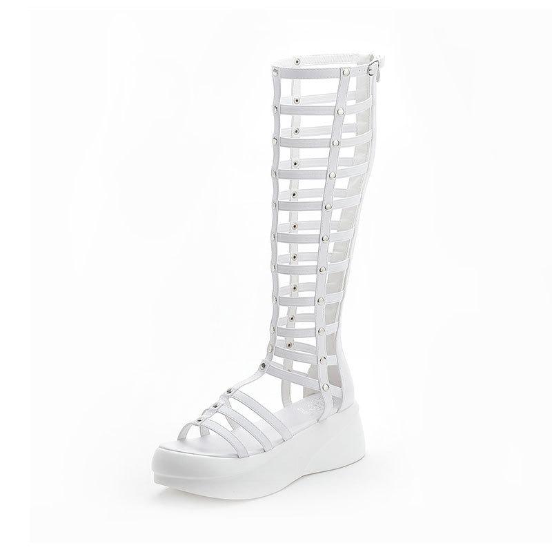 Fashion Summer New Chunky Sandal Boots for Women Luxury Genuine Open Toe Knee-high Pumps Gladistor Roman Style Ladies Sandalias De Mujer