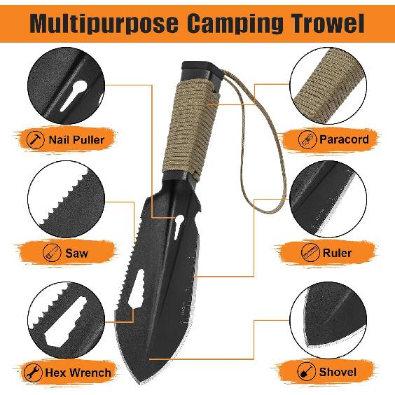 Backpacking Trowel Camping Shovel Hiking Trowel Backpacking Ultralight Shovel Small Potty Multitool for Digging, Metal Detecting, Gardening and