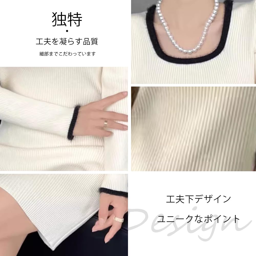 PHOLEEY Knit Long Mini Slim Polyester Women's Dress, Sleeve, Length, Fit, Color-Coordinated Design, 100%