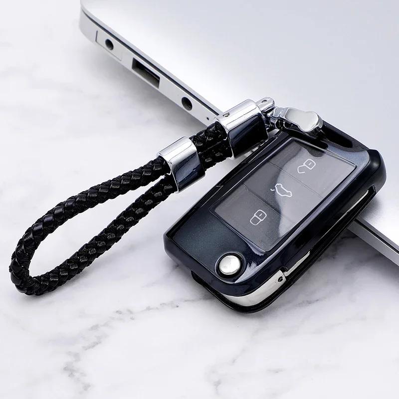 Tpu Car Key Cover for VW Golf 4 5 6 7 GTI MK7 MK6 MK5 Passat 3C T5 Polo 6R Tiguan 2019 Key Protection Case Ring Chain Styling