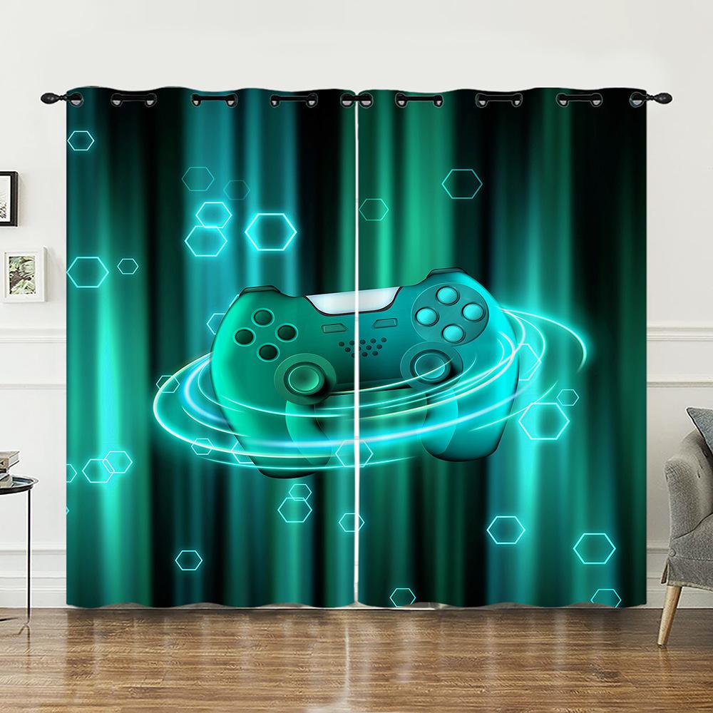 Curtain Gamepad Gradual Change 3D Digital Printing Blackout Curtain Punching