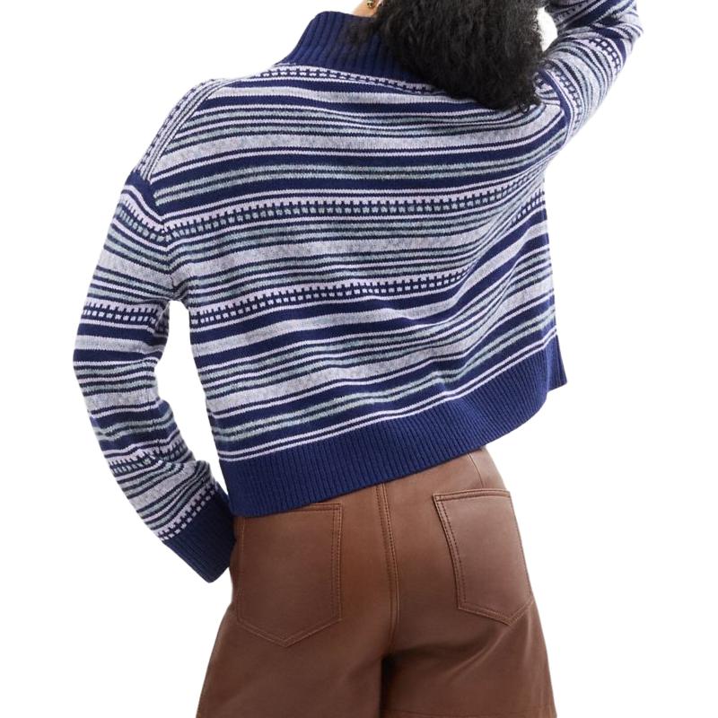 Coach Striped Turtleneck Loose Long Sleeve Sweater Women sweater Blue CV471-NAY