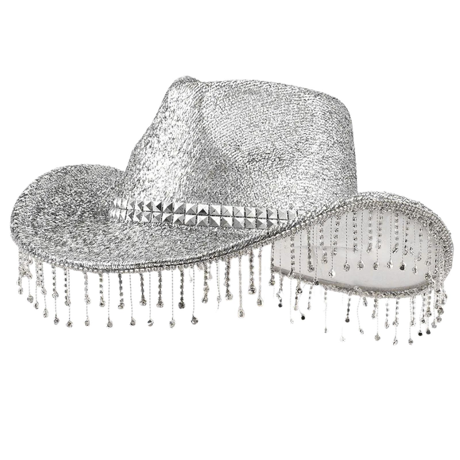 

Fringed Diamond Fedoras Hat for Adult Teens Carnivals Party Hat with Shimmering Powder for Formal Event Photo Accessory срібний