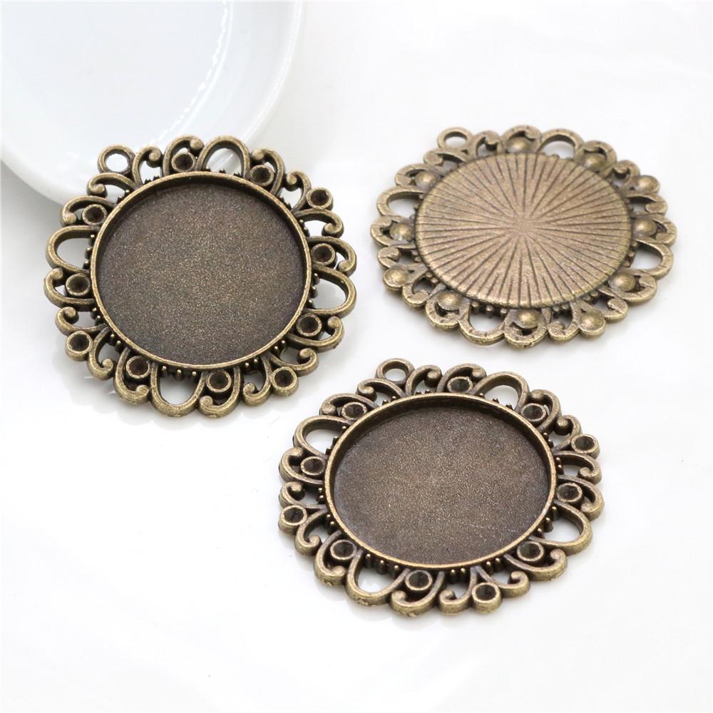 New Fashion 5pcs 25mm Inner Size Black Antique Silver Plated Bronze Flower Simple Style Cabochon Base Setting Charms Pendant
