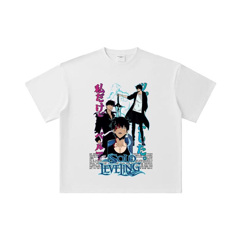 260 GSM Double Yarn 32 Count 100% Cotton Solo Leveling V2 Sung JinWoo Print Unisex Heavy Cotton T Shirt