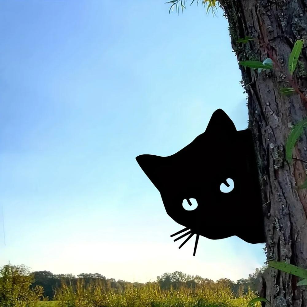 1pc Iron Silhouette Black Cat Head Wall Decor - Whimsical Garden Party Décor, Perfect Garden Accent
