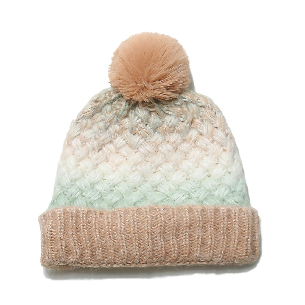 Autumn and Winter New Warm Hairball Knitted Hat Fleece Thickened Ear Protection Hat Gradual Change Color Tie-dye Wool Hat Korean Version