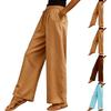 Women Elastic High Waist Pant Casual Fit Wide Leg Long Pants Trousers With Pockets