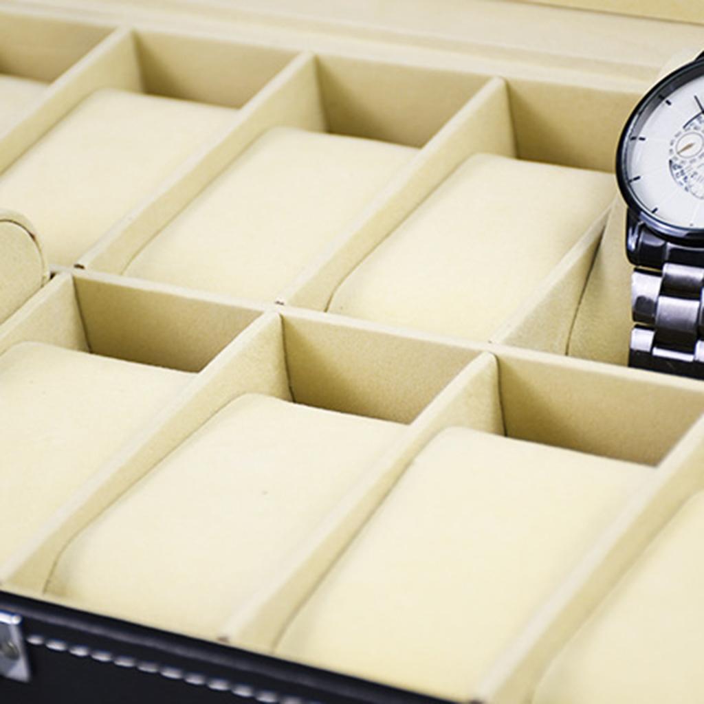 12-Slot Watch Display Box Lockable Watch Box with Velvet Lined for Men's Watch Collection
