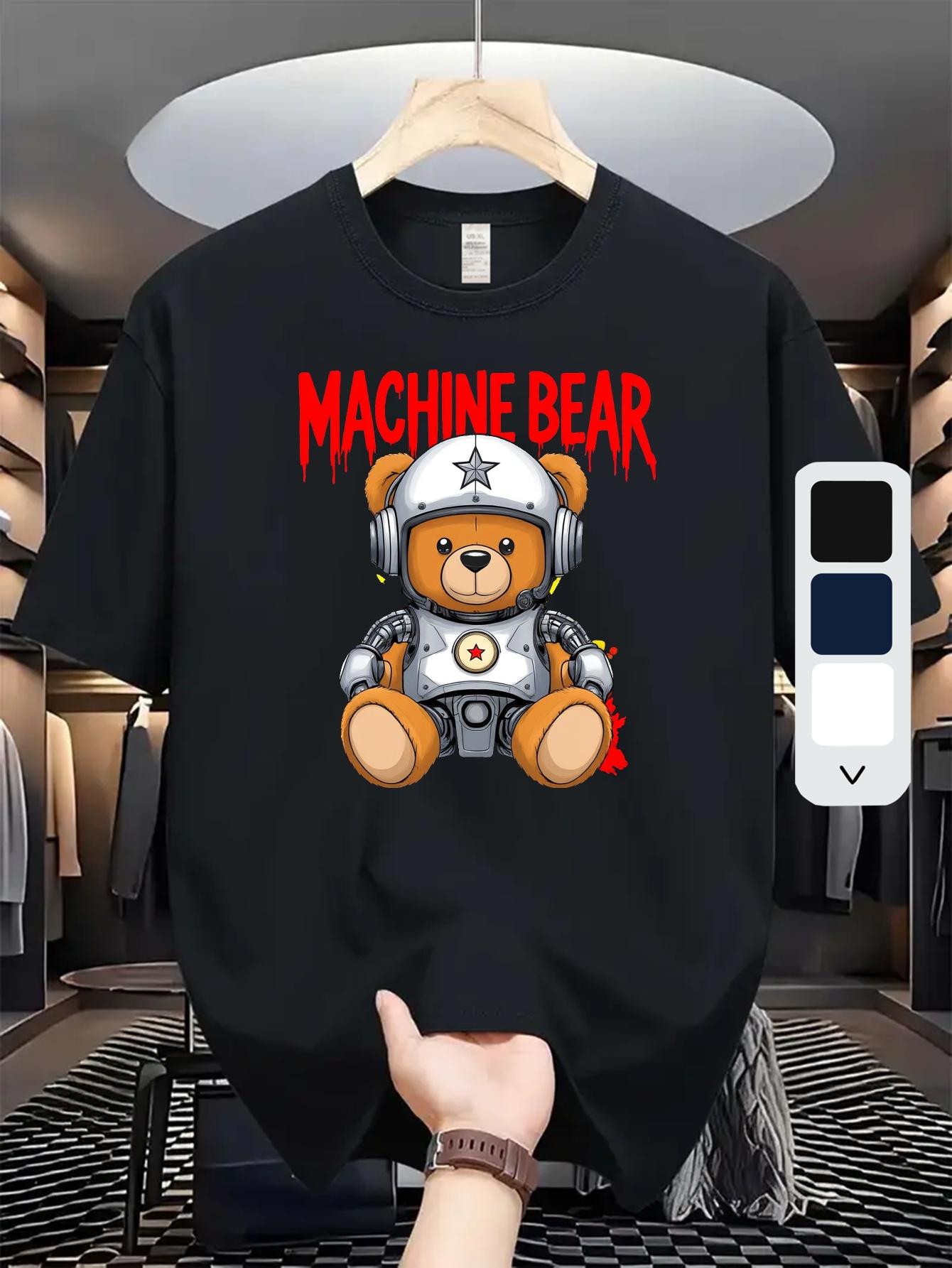 611 Cotton Blend Graphic T-shirt - Black Astronaut Teddy Bear &  MACHINE BEAR  Print XXL