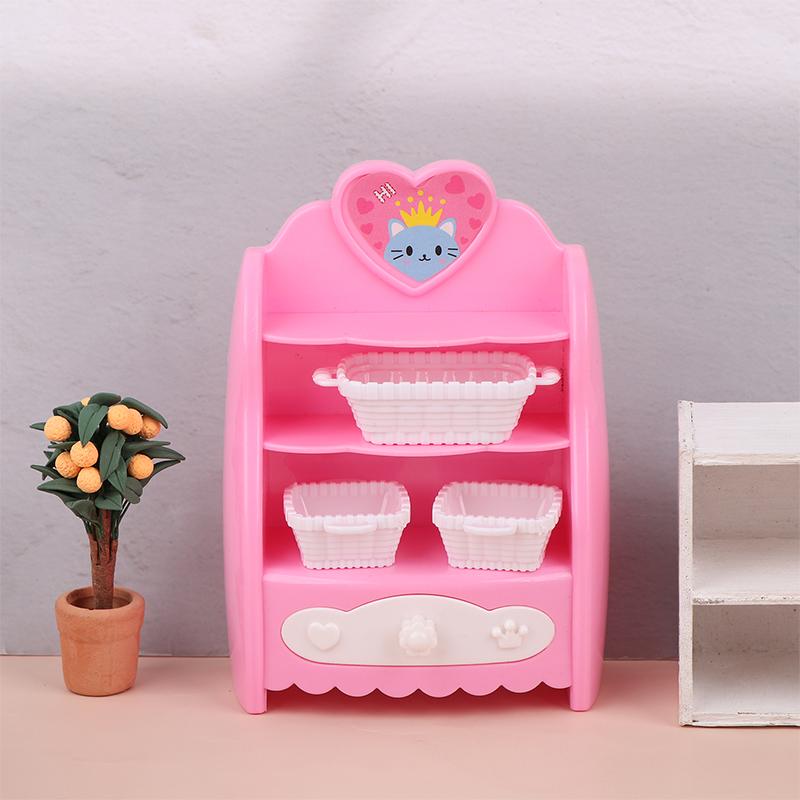 

1:6 Кукольный домик Миниатюрный кухонный шкаф для хранения с корзиной Модель шкафа для домашнего декора Игрушечный кукольный домик Аксессуары розовый