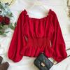 One Shoulder Off Shoulder Chiffon Shirt for Women In Spring and Autumn Women's Waist Cinched Ruffle Edge Shirt