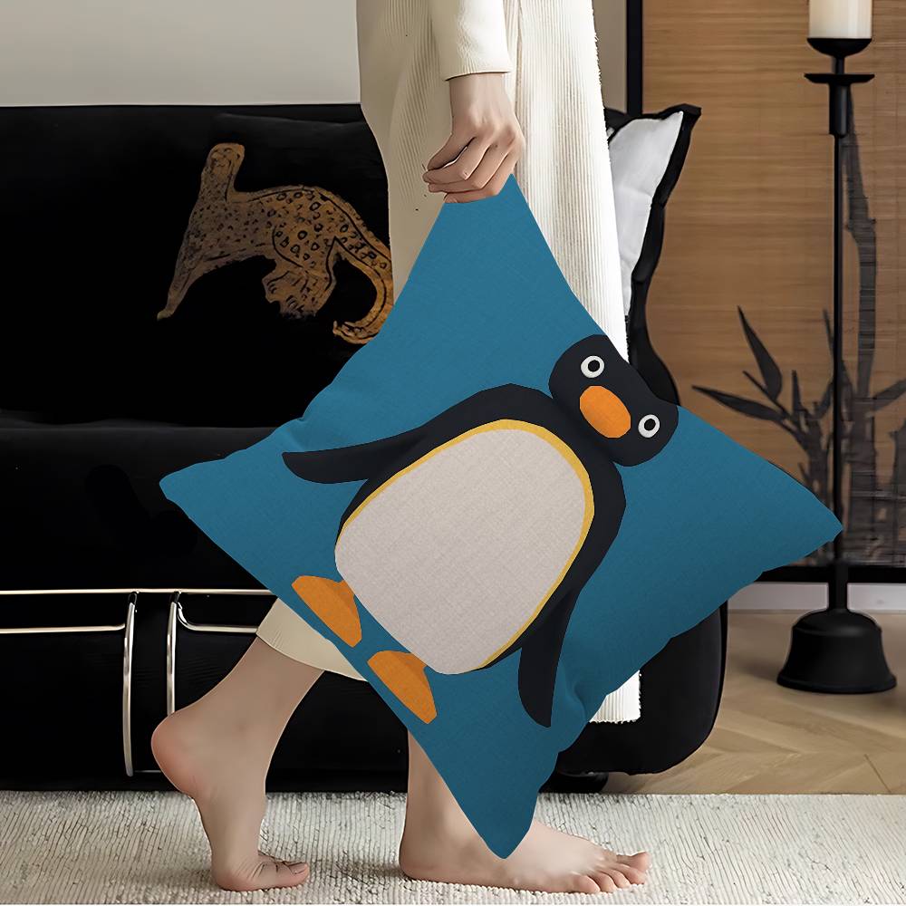 Cartoon Cute Pingu Penguin Anime Cushion Cover Inches Farmhouse Decor Home Throw Pillow Covers For Couch Decorations
