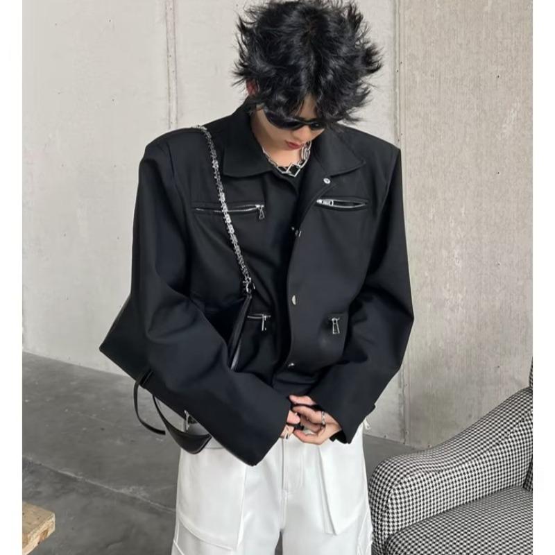 

Мужская модная темная весенняя куртка 2023 года с металлической молнией и крутыми подплечниками Medium чёрный