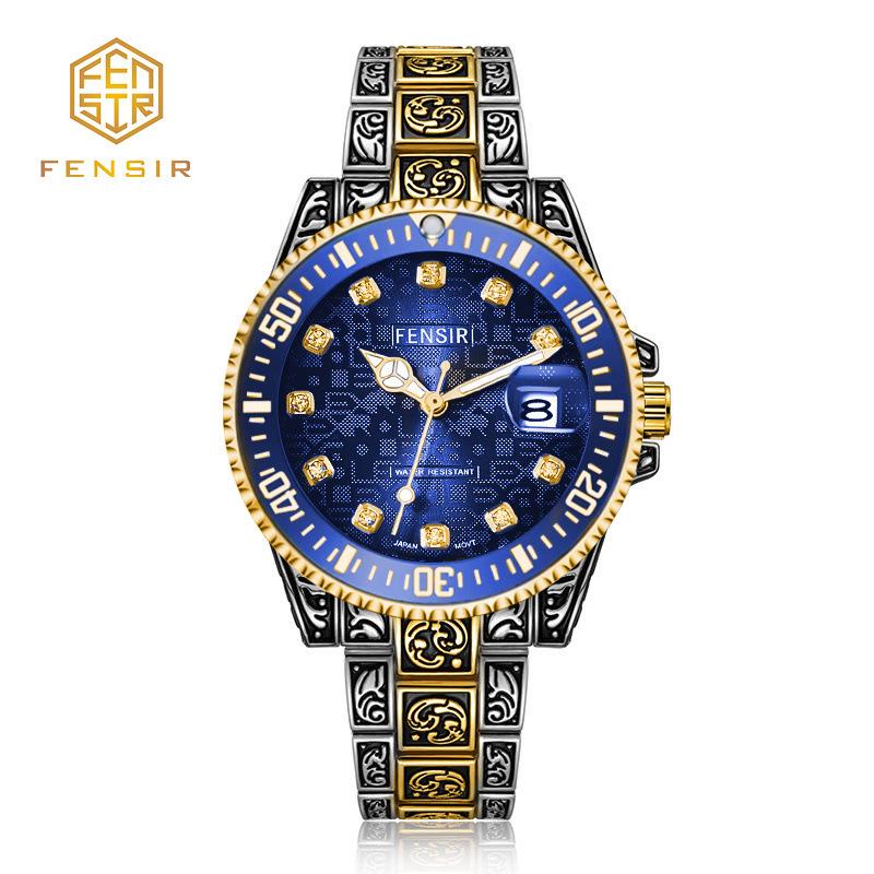 Patterned Steel Band Bracelet Men's Quartz Watch Waterproof Watch Fashionable Personalized Outdoor Sports Reloj