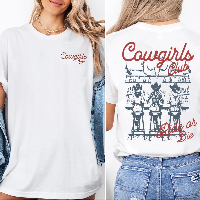Unisexs Western Cowgirl Club Graphic Tee Casual Crew Neck Short Sleeve Tshirt With Cowgirl Letter Design Streetwear Female Tops