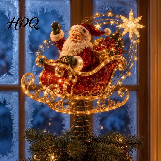 Festive Christmas Tree Finial Lighted Topper Illuminated Santa Claus Gingerbread Nutcracker Treetop Unique Winter Home