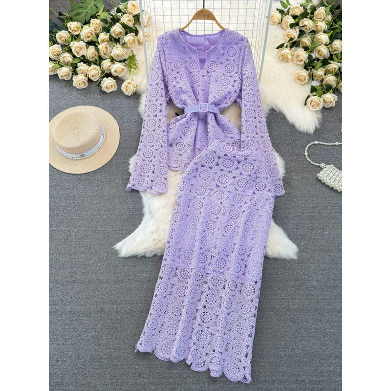 V-neck Waist-Controlled Slimming Water Soluble Lace Fashion Suit
