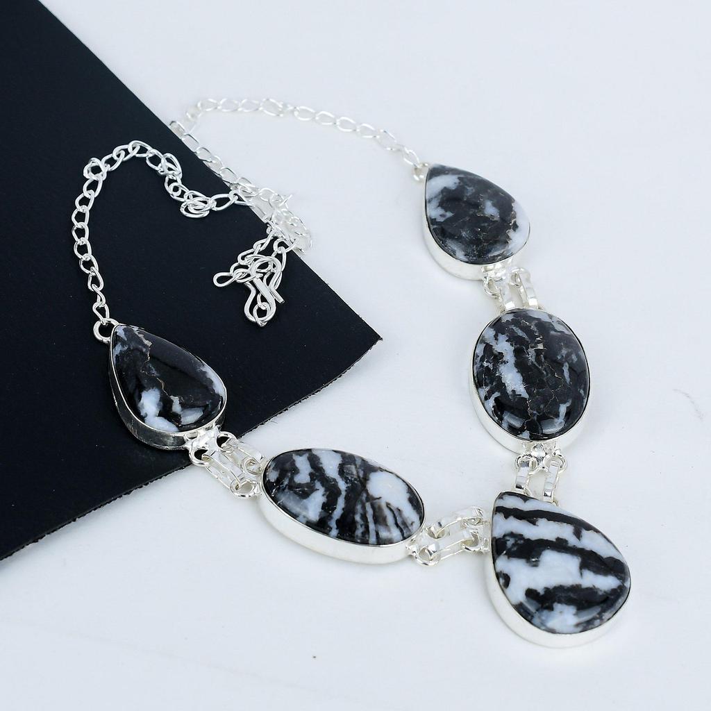 Natural Zebra Jasper Gemstone Handmade 925 Sterling Silver Necklace, Zebra Jasper Silver Necklace For Wife, Unisex Necklace Thanksgiving Gift