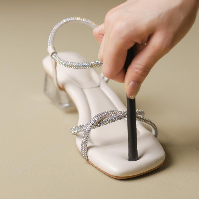 Fashion cross band clear heel sandals women soft bottom summer shoes med-high heels party shoes crystal strap sandalias mujer 2025