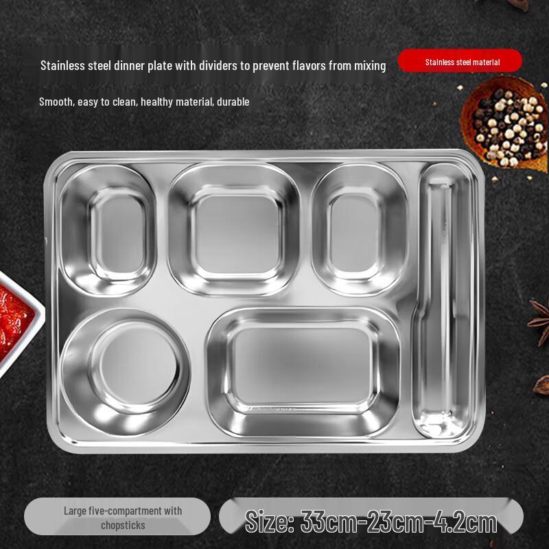 316 Stainless Steel 5-Compartment Meal Tray with Chopsticks