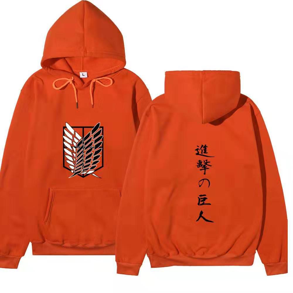 Attack On Titan Wings Of Freedom Hoodie Unisex Fleece Sweatshirt Front Logo Back Japanese Text Print Autumn Winter Pullover