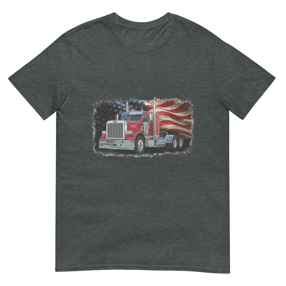 Driver Trucker Us Flag Semi Truck Patriotic 4th Of July Unisex TShirt
