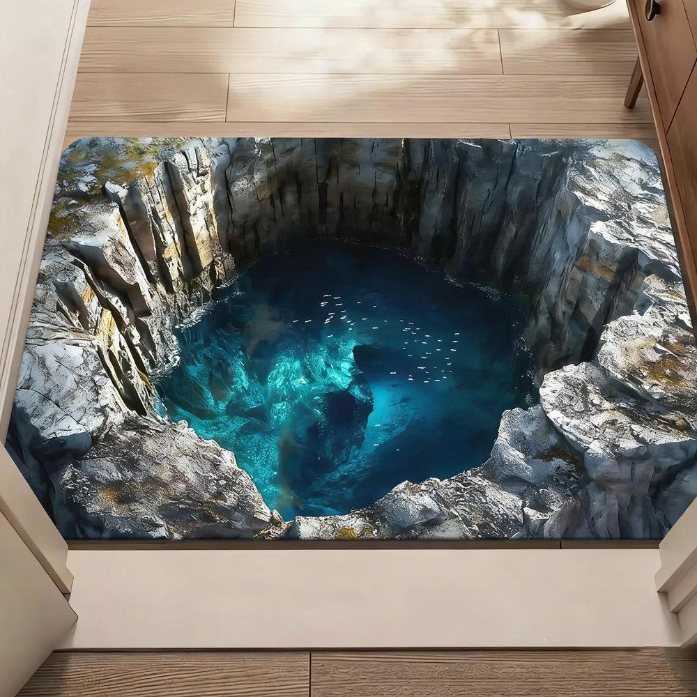 3D Flat Optical Illusion Doormat Non-slip Water-absorbing Bathroom Carpet Realistic Design Durable Bedroom Door Rug
