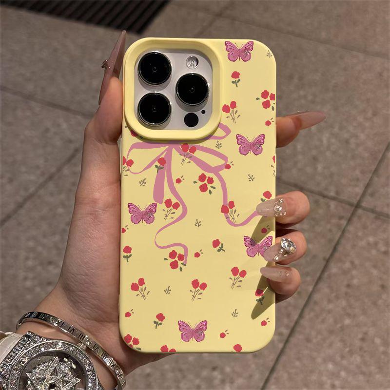 

Pink Butterfly Rose Case for iPhone 17 Pro Max/16/15 & iPhone 13/12/11 Mochi Shell 14 Plus