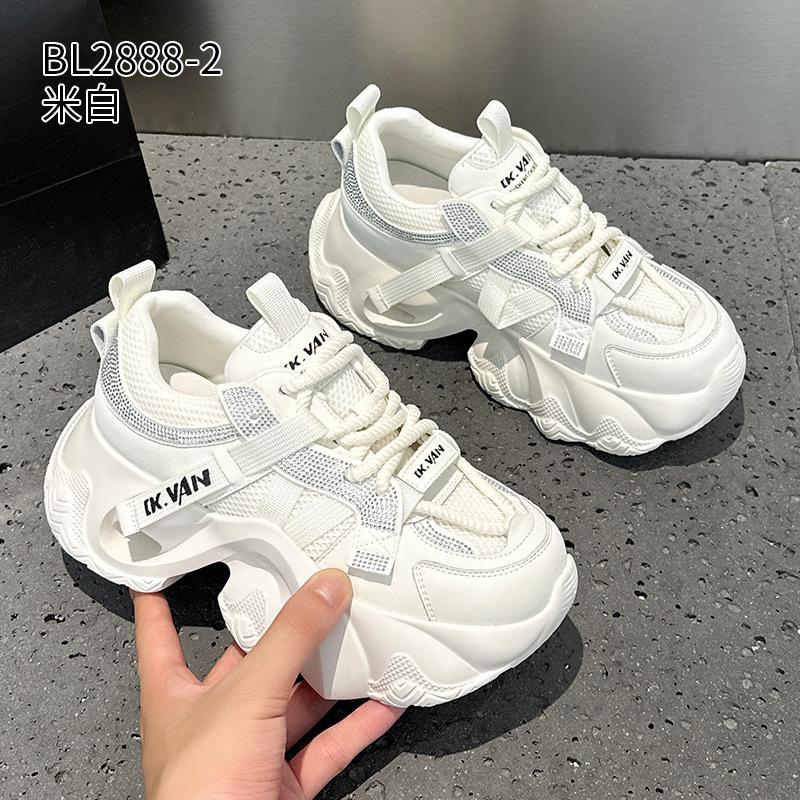 Platform dad shoes autumn and winter new rhinestone ultra-light ins trendy breathable sports and leisure shoes 34 белый