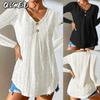 Women's Fashion Casual Solid Color Print Long Sleeve V Neck Blouses & Shirts