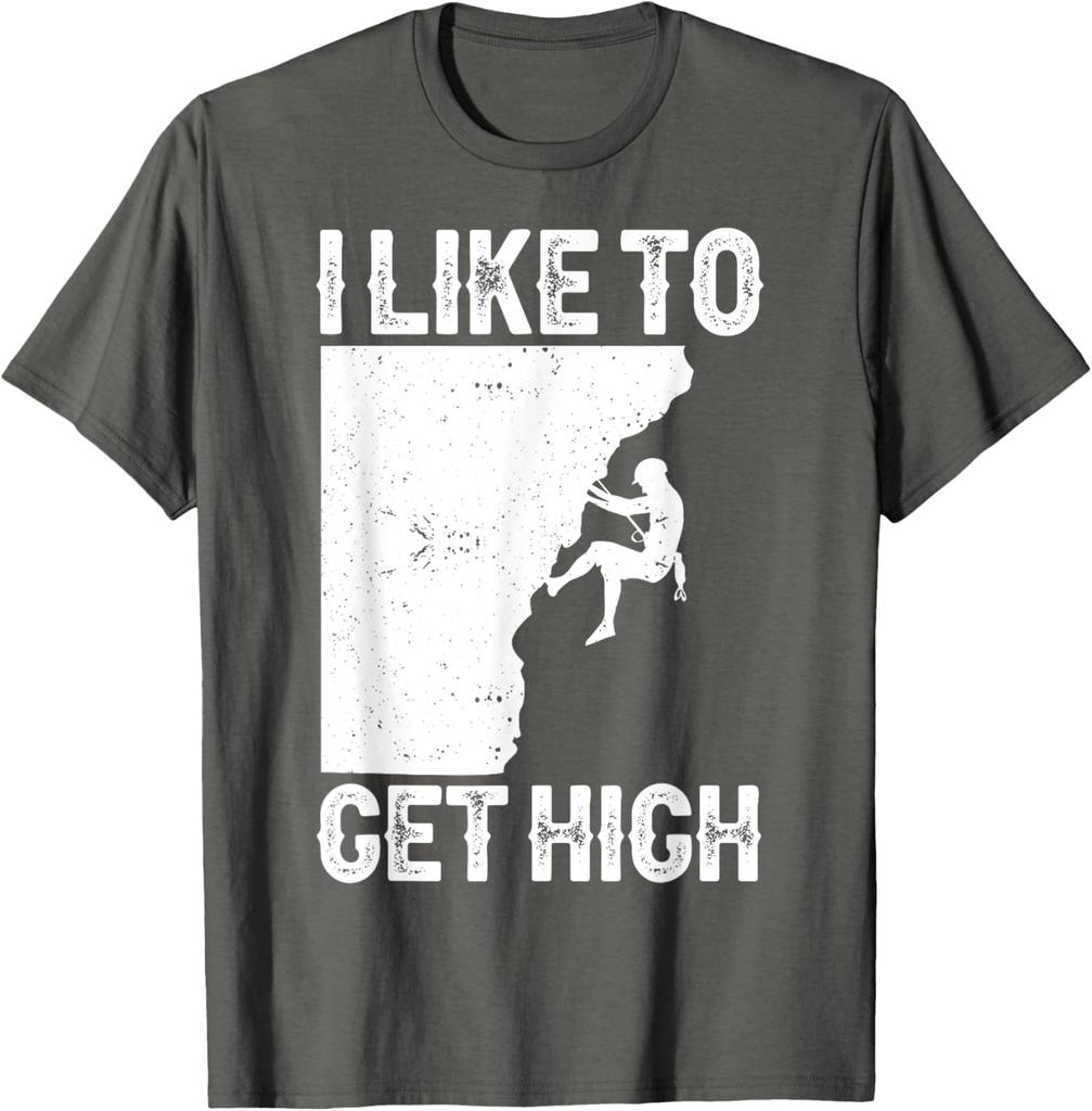 I Like To Get High Rock Climbing Graphic TShirt Men Women Cotton Sport Tee