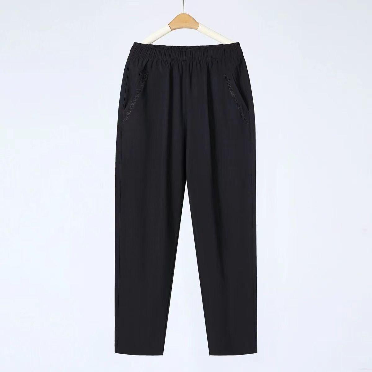 

Женские повседневные брюки с высокой талией, укороченные брюки из тонкого ледяного шелка, универсальные брюки с короткими штанинами, вышитые женские брюки 4XL чёрный