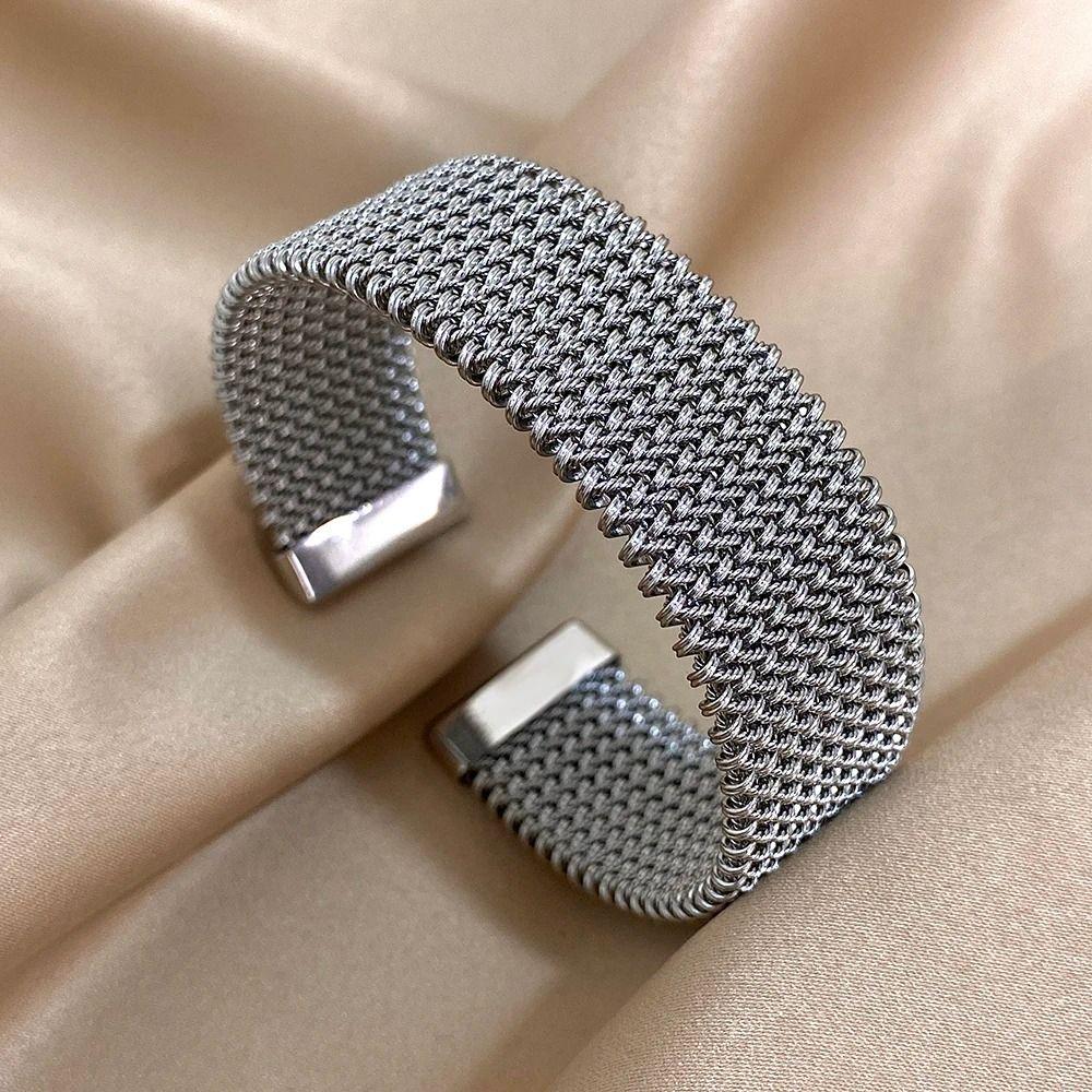 Waterproof Weave Cuff Bracelet Golden/Silver Plated Open Cuff Bangle  Women Jewelry