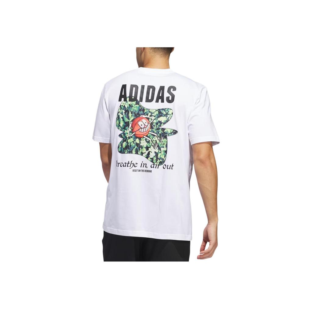 Adidas Lil Stripe Fotorealistické basketbalové tričko s krátkým rukávem s kresleným potiskem abecedy Pánské topy Bílé JH1219