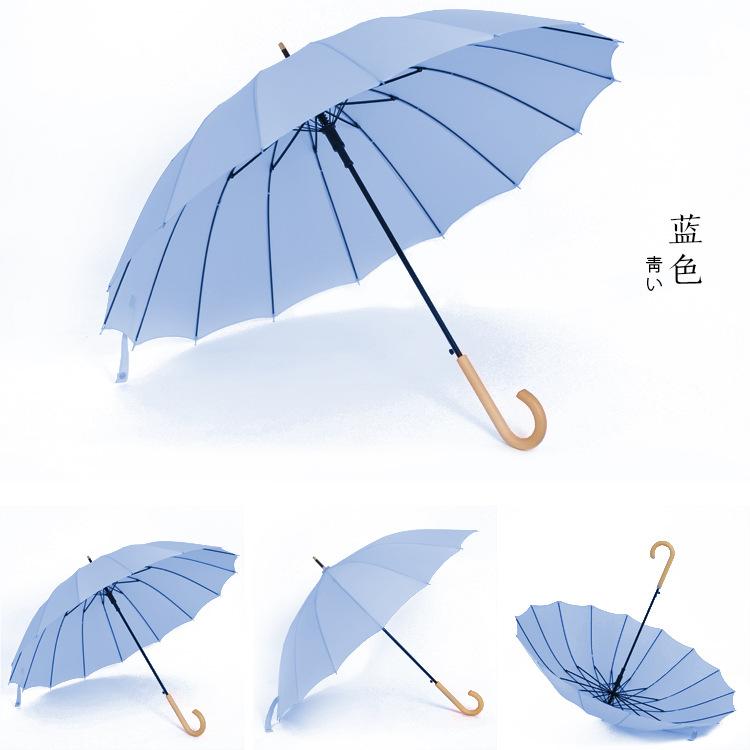 

Новый простой и модный маленький и свежий зонт-прямая трость с 16 спицами, деревянной ручкой и длинной ручкой 23 inches