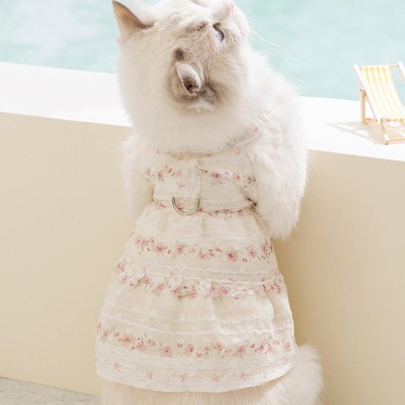 Spring and summer thin daisy skirt lace collar cat and dog clothing two-legged casual wear