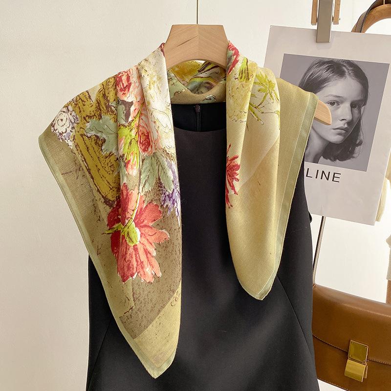Reiner Baumwolle Damen Schal Quadratischer Foulard Damen Hals Haar Schals Design Bedrucktes Kopftuch Mode Mädchen Schals 2023 Neu