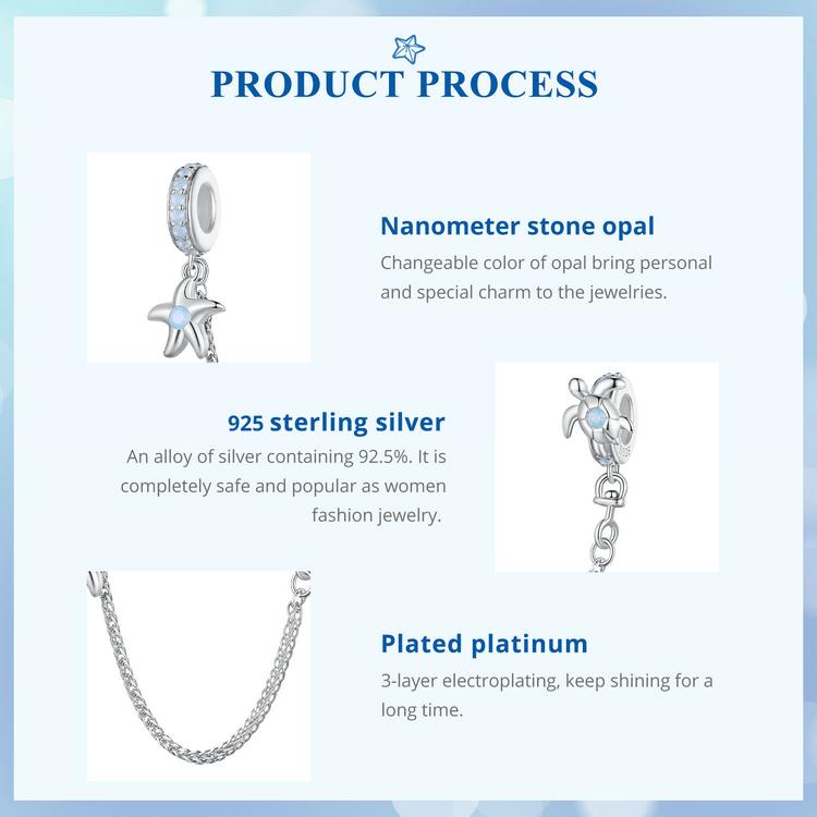 BAMOER 925 Argint Sterling Lumea subacvatică Gel de siliciu Breloc de lanț de siguranță pentru femei Brățară și brățar Cadou de bijuterii DIY