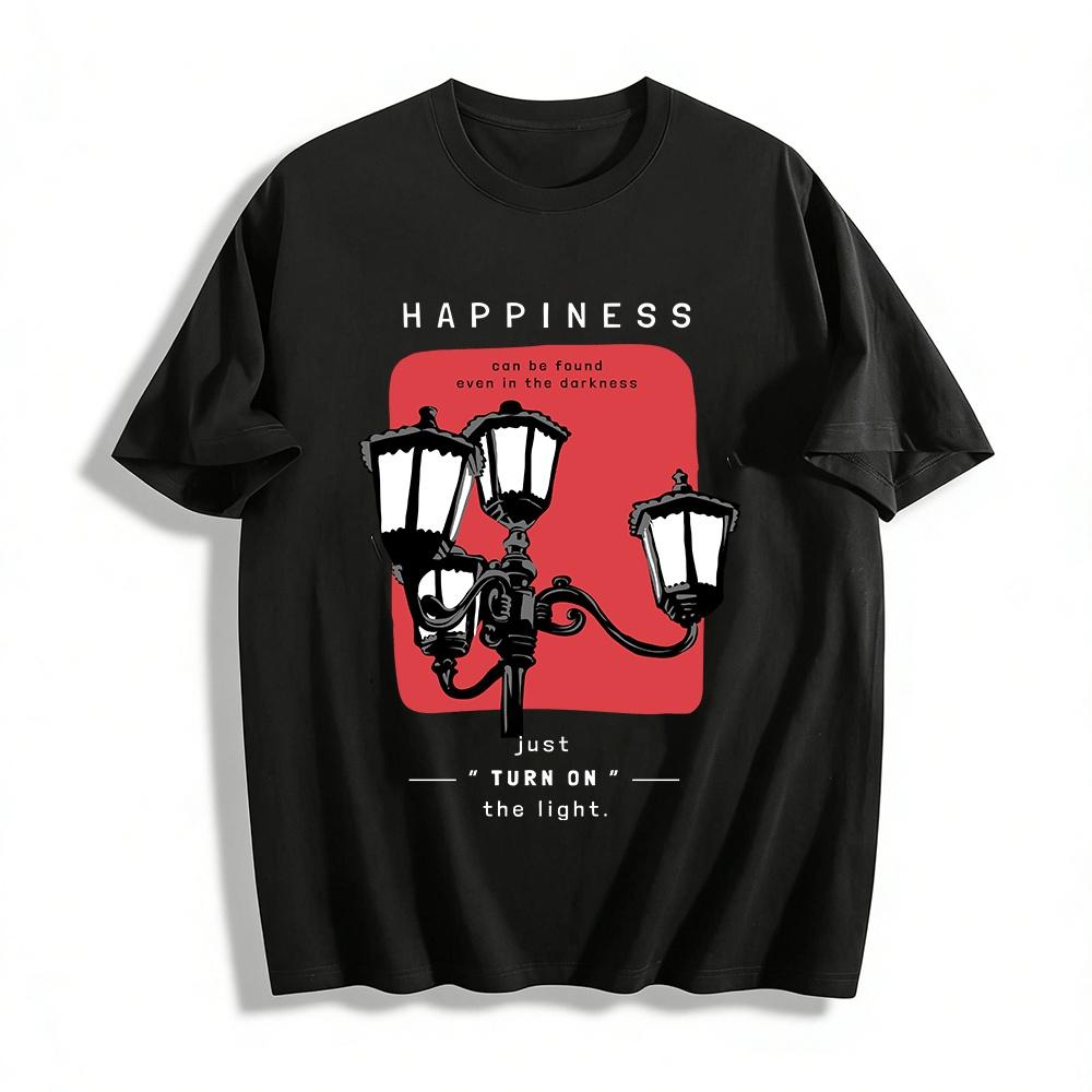 Vintage Street Lamp Print T-shirt Find Light in Darkness Top Pure cotton T-shirt XXS