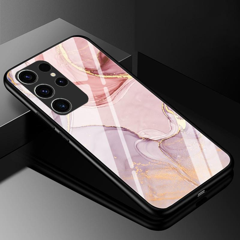 Marble Tempered Glass Phone Case For Samsung Galaxy S23 Ultra 5G Case Fashion Glass Back Cover for Samsung S23 Plus / S23 Ultra