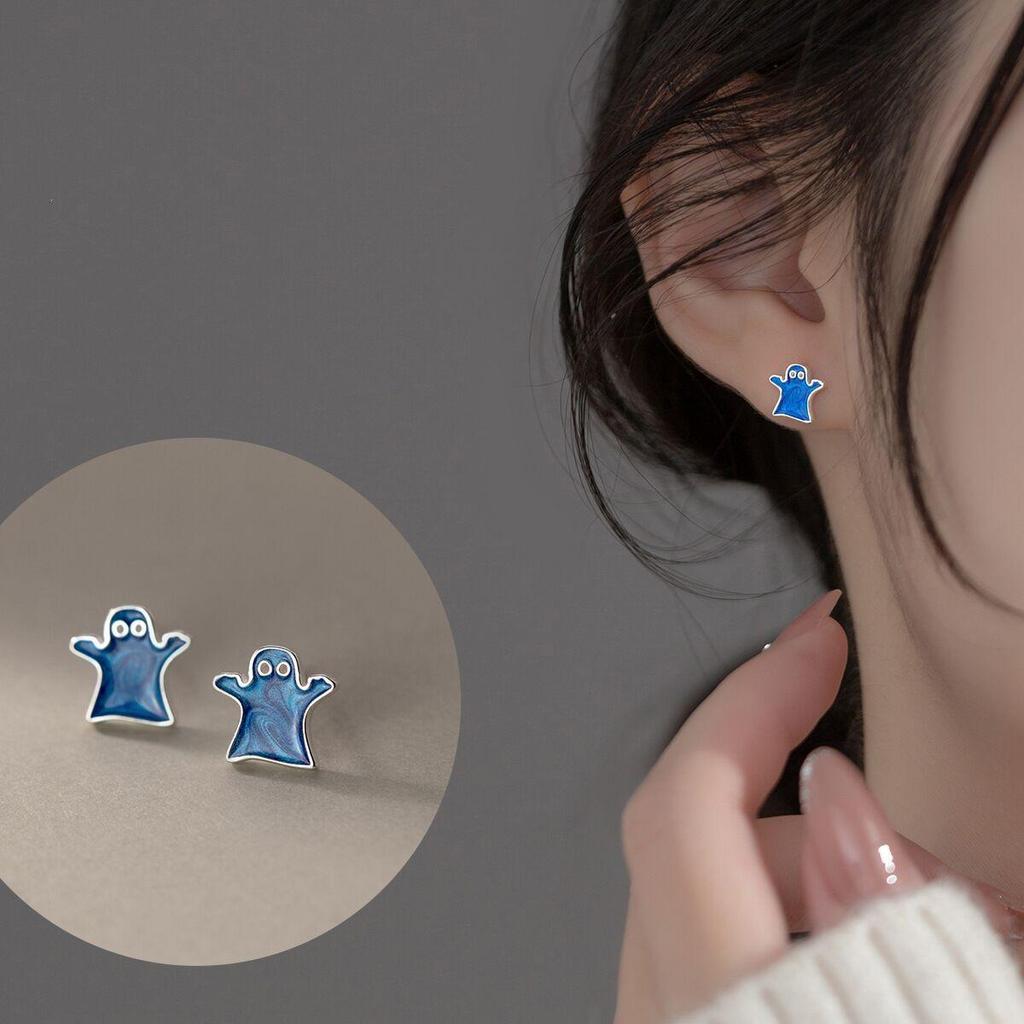 Korean Cartoon Style Cute Ghost Stud Earrings: Sweet and Versatile Forest-Inspired Design for Women