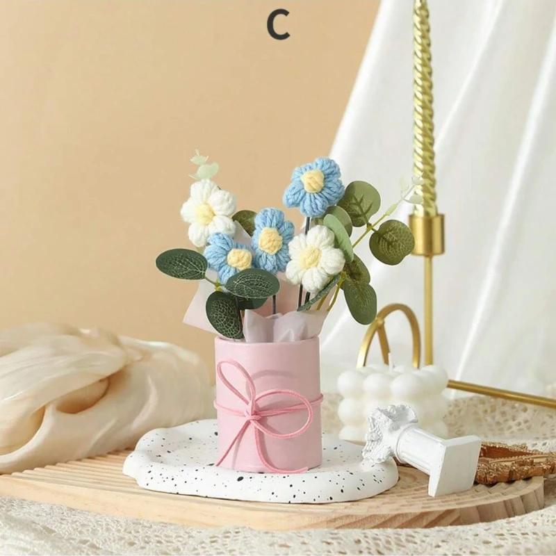 Exquisite Handmade Crocheted Pink Daisy Bouquet Braided Floral Arrangement Perfect Gift for Mother's Day Decor Home Decoration