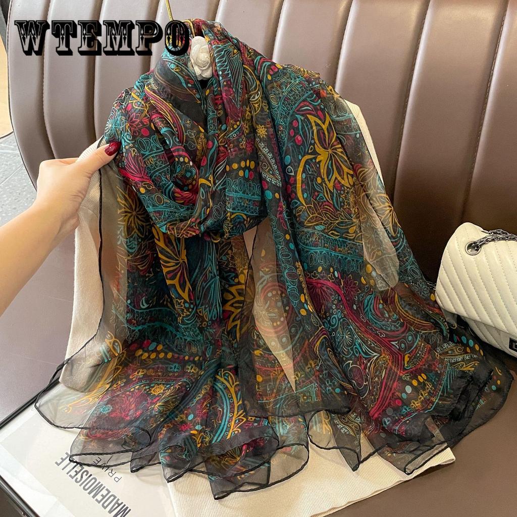 Elegant Windproof Imitation Silk Classic Paisley Print Scarf Shawl Women Head Wraps Casual Outdoor Travel Beach Towel