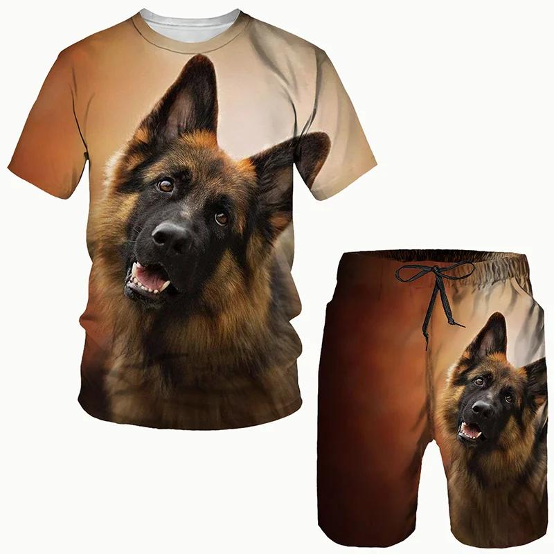Husky Dogs T-Shirts Shorts Sets Animal 3D Print Men's Tracksuits Fashion Oversized Short Sleeve T Shirt Pants Set Suits Clothing