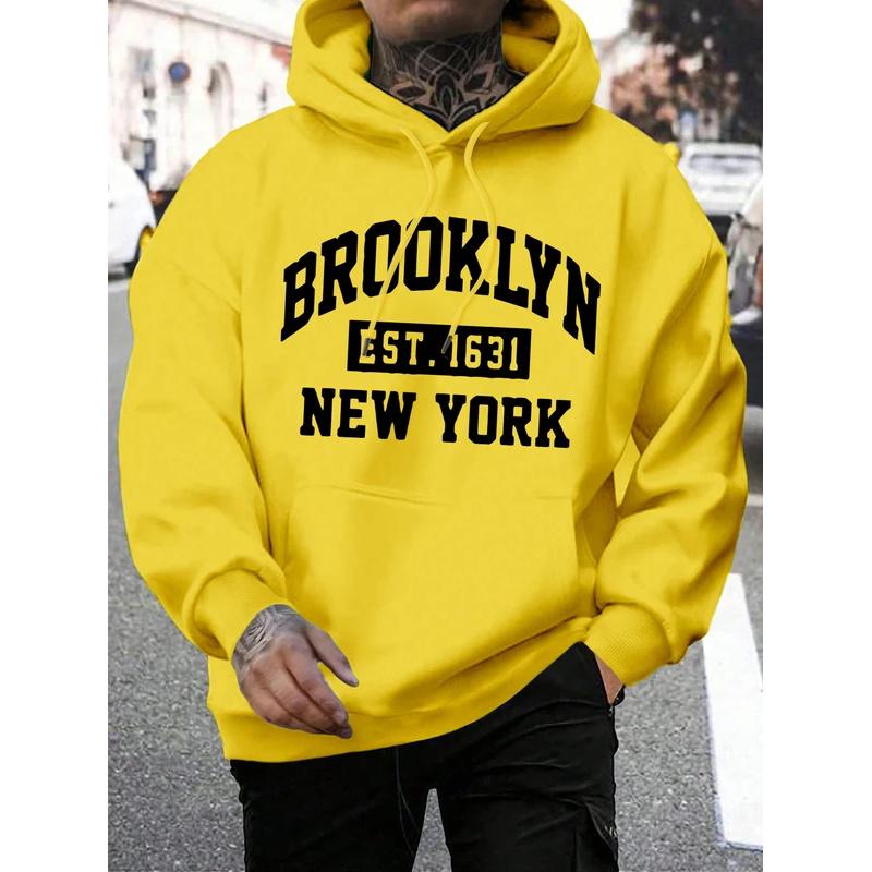 Beooklyn-New York Men's printed wool hoodie, warm hoodie, fur hoodie, casual and fashionable, large size, 1631