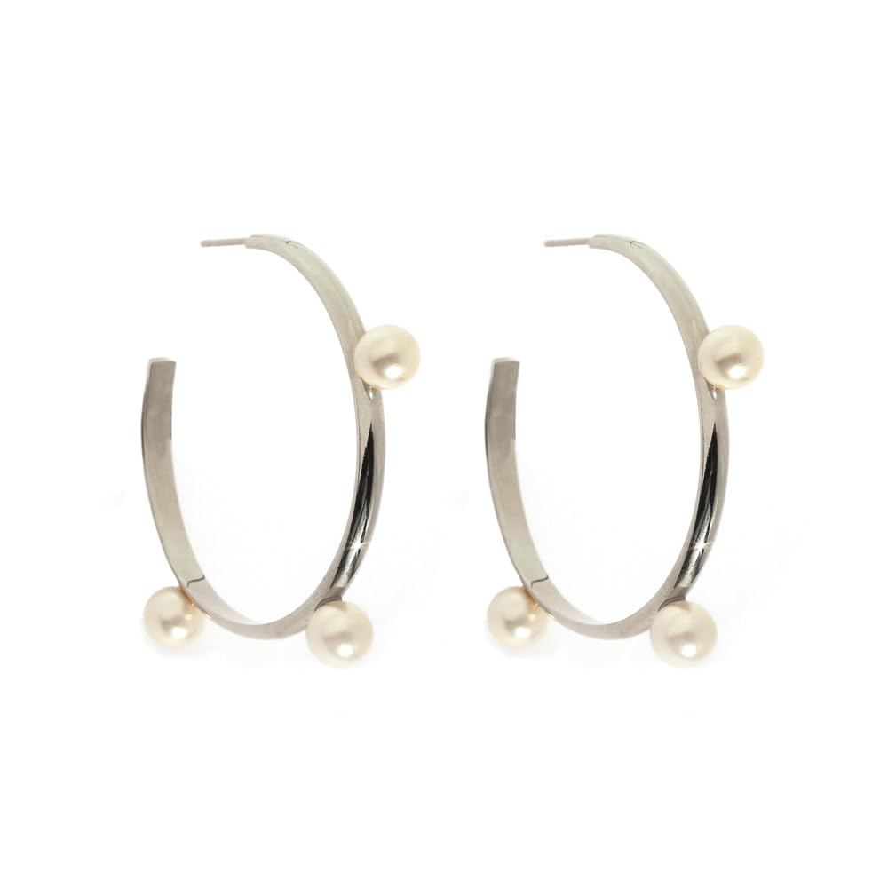 

Hoop Hoop Made in Metal Station 18kgp [Melody Accessories] Earrings, Earrings, Earrings, Japan, Pearl, Allergy, Pearl, (PE-N233) (Silver