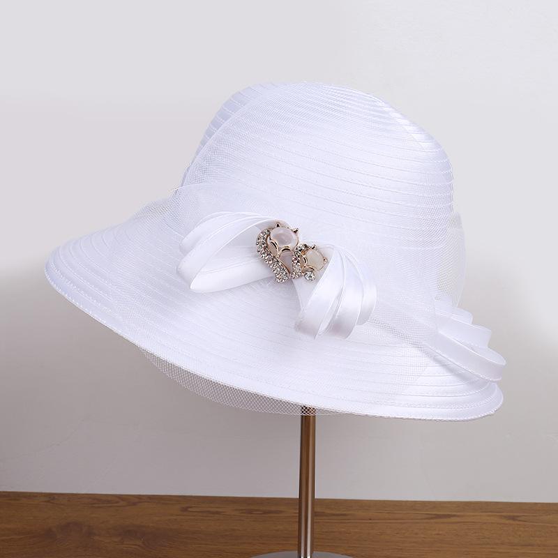 New flower mesh gauze hat women's spring and summer face covering sunscreen basin hat British retro sunshade elegant bow bucket hat